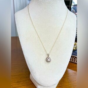Sparkling Round Halo Pendant Necklace – Dazzling CZ Stones Silver Toned